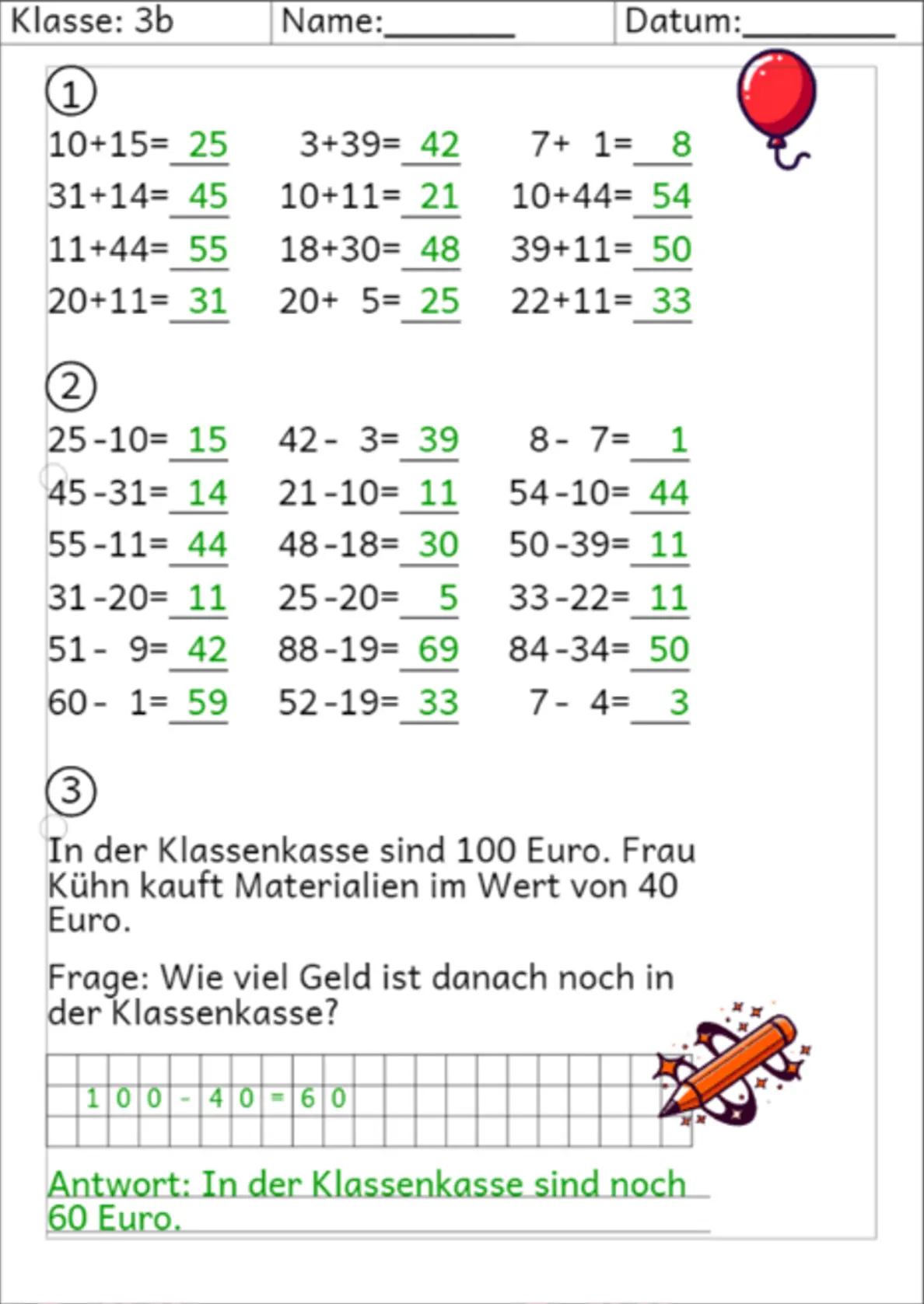 Arbeitsblatt Mathematik